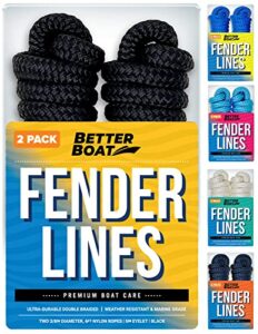 boat fender lines for boat bumper fender boat lines hangers bag buoy marine rope for boats or dock line jet ski mooring or small boating docking double braided nylon 6 feet 3/8 inch with loop 2 pack