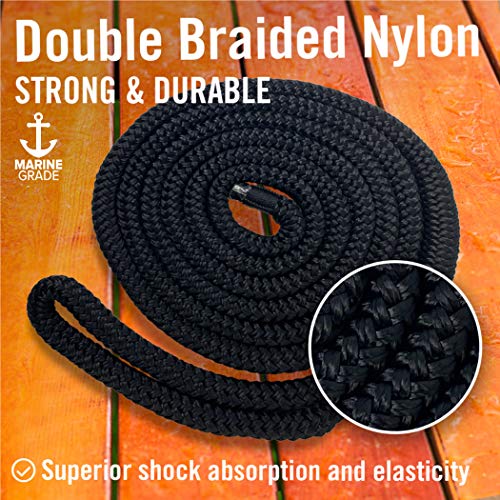 Boat Fender Lines for Boat Bumper Fender Boat Lines Hangers Bag Buoy Marine Rope for Boats or Dock Line Jet Ski Mooring or Small Boating Docking Double Braided Nylon 6 Feet 3/8 inch with Loop 2 Pack