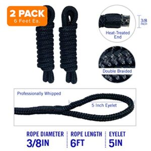 Boat Fender Lines for Boat Bumper Fender Boat Lines Hangers Bag Buoy Marine Rope for Boats or Dock Line Jet Ski Mooring or Small Boating Docking Double Braided Nylon 6 Feet 3/8 inch with Loop 2 Pack