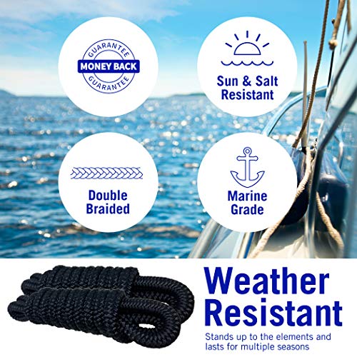 Boat Fender Lines for Boat Bumper Fender Boat Lines Hangers Bag Buoy Marine Rope for Boats or Dock Line Jet Ski Mooring or Small Boating Docking Double Braided Nylon 6 Feet 3/8 inch with Loop 2 Pack