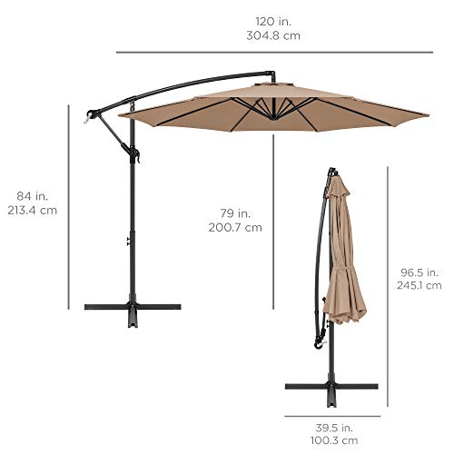 Best Choice Products 10ft Offset Hanging Market Patio Umbrella w/Easy Tilt Adjustment, Polyester Shade, 8 Ribs for Backyard, Poolside, Lawn and Garden - Tan