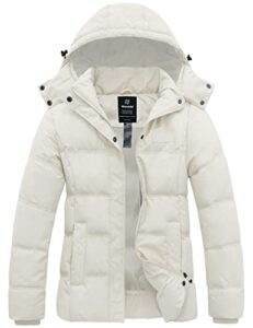 wantdo women's plus size winter coats water-resistant puffer jackets beige 2xl