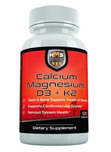 hms nutrition calcium, magnesium, vitamins d3 and k2 - 120 vegan capsules, 60 day supply - supports lung & immune system health, strong bones & teeth - non-gmo, soy free, & dairy free