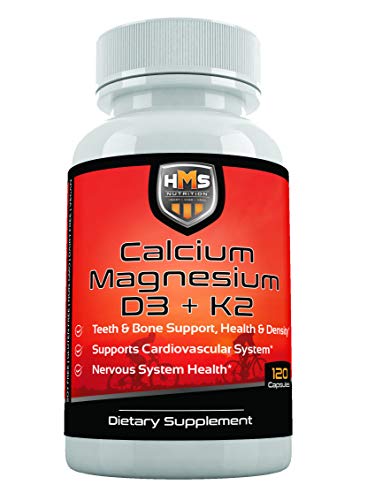 HMS Nutrition Calcium, Magnesium, Vitamins D3 and K2 - 120 Vegan Capsules, 60 Day Supply - Supports Lung & Immune System Health, Strong Bones & Teeth - Non-GMO, Soy Free, & Dairy Free