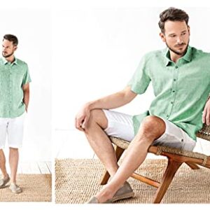 JEKAOYI Button Down Short Sleeve Linen Shirts for Men Summer Casual Cotton Spread Collar Beach Shirts (Green, XX-Large)