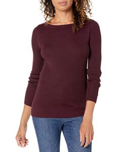 amazon essentials women's lightweight ribbed long-sleeve boat neck slim-fit sweater, burgundy, large