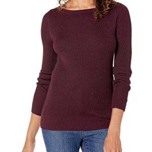 Amazon Essentials Women's Lightweight Ribbed Long-Sleeve Boat Neck Slim-Fit Sweater, Burgundy, Large