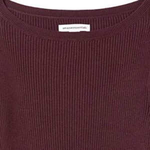 Amazon Essentials Women's Lightweight Ribbed Long-Sleeve Boat Neck Slim-Fit Sweater, Burgundy, Large