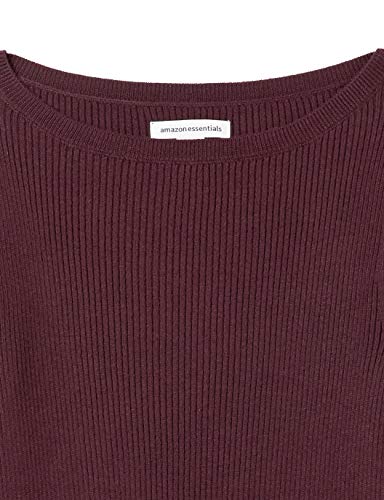 Amazon Essentials Women's Lightweight Ribbed Long-Sleeve Boat Neck Slim-Fit Sweater, Burgundy, Large