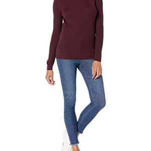 Amazon Essentials Women's Lightweight Ribbed Long-Sleeve Boat Neck Slim-Fit Sweater, Burgundy, Large