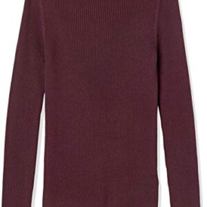 Amazon Essentials Women's Lightweight Ribbed Long-Sleeve Boat Neck Slim-Fit Sweater, Burgundy, Large