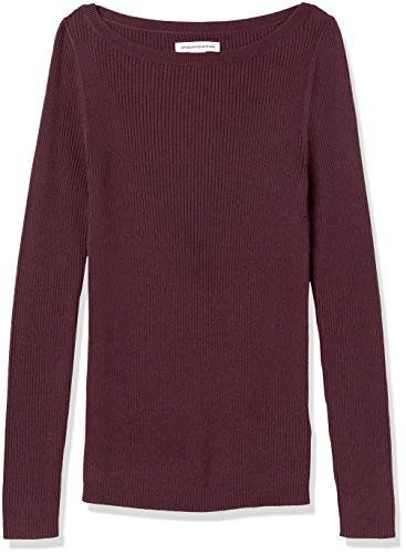 Amazon Essentials Women's Lightweight Ribbed Long-Sleeve Boat Neck Slim-Fit Sweater, Burgundy, Large