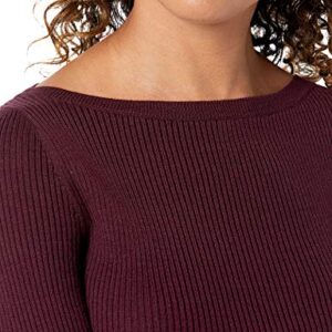 Amazon Essentials Women's Lightweight Ribbed Long-Sleeve Boat Neck Slim-Fit Sweater, Burgundy, Large