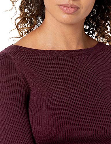 Amazon Essentials Women's Lightweight Ribbed Long-Sleeve Boat Neck Slim-Fit Sweater, Burgundy, Large