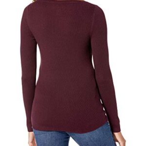 Amazon Essentials Women's Lightweight Ribbed Long-Sleeve Boat Neck Slim-Fit Sweater, Burgundy, Large