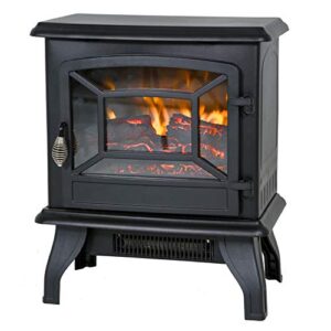 BMS 20" Electric Fireplace Heater Portable Indoor Electric Stove Heater with Freestanding 3D Flame Effect 1400W CSA Approved Safety for Home,Office,Bedroom,Living Room,Basement, Black