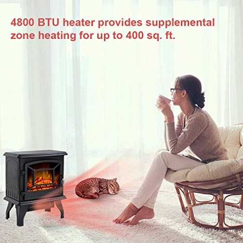 BMS 20" Electric Fireplace Heater Portable Indoor Electric Stove Heater with Freestanding 3D Flame Effect 1400W CSA Approved Safety for Home,Office,Bedroom,Living Room,Basement, Black