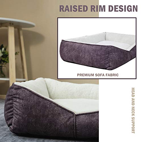 Coohom Rectangle Washable Dog Bed,Warming Comfortable Square Pet Bed Simple Design Style,Durable Dog Crate Bed for Medium Large Dogs (25 INCH, Purple)