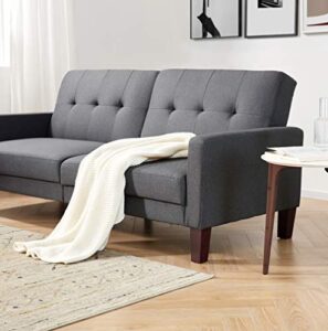 sofa futon premium linen upholstery sofa can convertible into a bed, sofa bed upholstery with wooden legs, fabric living room sofa contemporary plush sleeper sofa with padded cushions (grey)