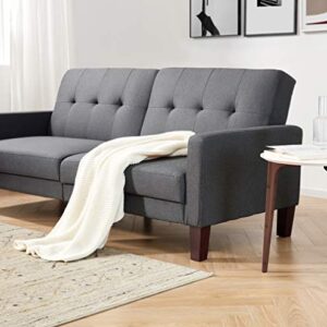 Sofa Futon Premium Linen Upholstery Sofa Can Convertible Into A Bed, Sofa Bed Upholstery with Wooden Legs, Fabric Living Room Sofa Contemporary Plush Sleeper Sofa with Padded Cushions (Grey)