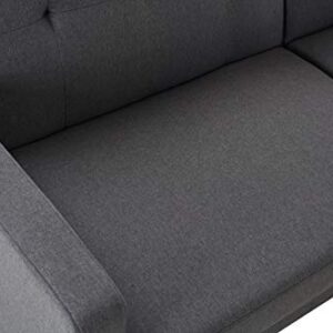 Sofa Futon Premium Linen Upholstery Sofa Can Convertible Into A Bed, Sofa Bed Upholstery with Wooden Legs, Fabric Living Room Sofa Contemporary Plush Sleeper Sofa with Padded Cushions (Grey)