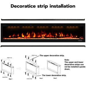 Valuxhome Electric Fireplace, 74 Inches Fireplace, Recessed and Wall Mounted Fireplaces for Living Room with Remote, Overheating Protection, Logset and Crystal, Touch Screen, 1500W/750W, Black