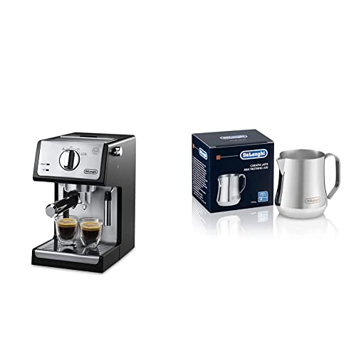 De'Longhi ECP3420 Bar Pump Espresso and Cappuccino Machine, 15", Black DLSC060 Milk Frothing Jug, 12 oz, Stainless Steel