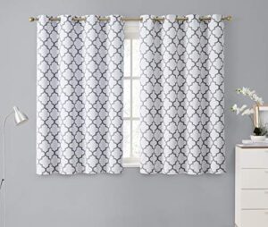 hlc.me lattice print decorative curtains blackout 54 length - thermal insulated room darkening grommet window drapes panels for basement windows - platinum white & grey - set of 2-52 x 54 inch