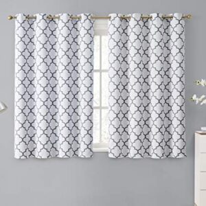 HLC.ME Lattice Print Decorative Curtains Blackout 54 Length - Thermal Insulated Room Darkening Grommet Window Drapes Panels for Basement Windows - Platinum White & Grey - Set of 2-52 x 54 Inch