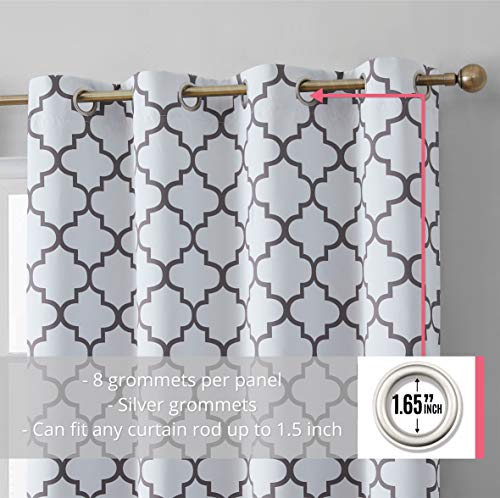 HLC.ME Lattice Print Decorative Curtains Blackout 54 Length - Thermal Insulated Room Darkening Grommet Window Drapes Panels for Basement Windows - Platinum White & Grey - Set of 2-52 x 54 Inch