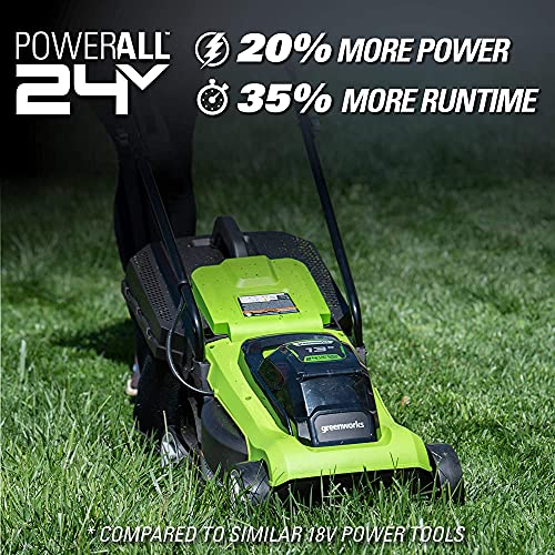 Greenworks 24V 13-Inch Cordless (2-In-1) Push Lawn Mower, 4.0Ah USB Battery (USB Hub) and Charger Included MO24B410