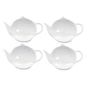 sizikato 4pcs pure white ceramic tea bag holder tea bag coasters teapot-shaped dish spoon rests snack dish seasoning dish.