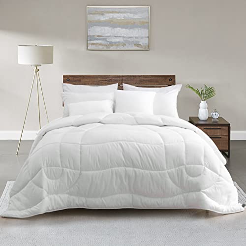 Oaken-Cat White Down Alternative Comforter Twin, All Seasons Ergonomic Bed Comforter - Ultra-Soft Plush Cloud Fluffy Microfiber Quilted Medium Warm Duvet Insert with Ties