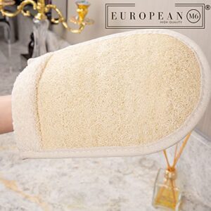 EUROPEAN M6 Loofah Exfoliating Body Scrubber - Dual Side Big Size Exfoliator Bath Sponge Glove, Natural Organic Large Luffa for Women and Men Deep Exfoliation Loofa Wash Mitt Fit Perfect in Your Hand