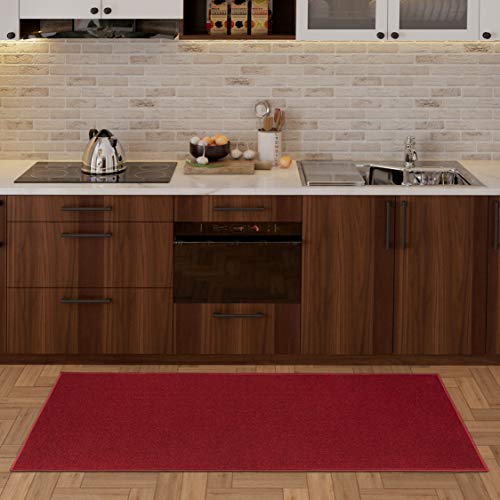 Machine Washable Modern Solid Design Non-Slip Rubberback 2x6 Traditional Runner Rug for Hallway, Kitchen, Bedroom, Living Room, 2'2" x 6', Red