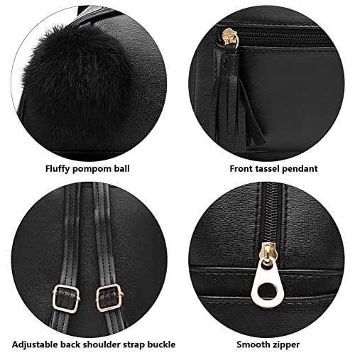 IHAYNER Mini Backpack Purse for Girls Teens Women Purses PU Leather Pom Backpack Shoulder Bag with Charm Tassel