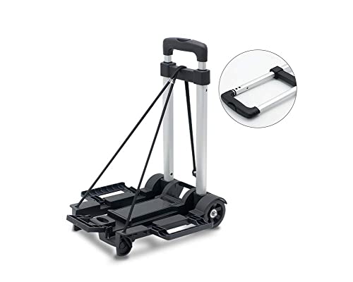 APOXCON Folding Hand Truck, 120 lbs Capacity Luggage Cart with 2 Wheels & Adjustable Handle, Foldable Trolley Aluminum Lightweight