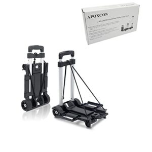 APOXCON Folding Hand Truck, 120 lbs Capacity Luggage Cart with 2 Wheels & Adjustable Handle, Foldable Trolley Aluminum Lightweight