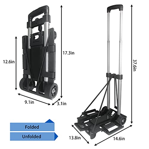 APOXCON Folding Hand Truck, 120 lbs Capacity Luggage Cart with 2 Wheels & Adjustable Handle, Foldable Trolley Aluminum Lightweight