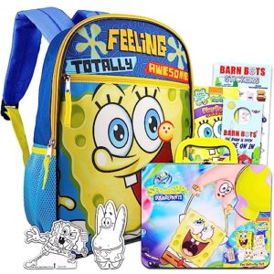 spongebob squarepants backpack and lunch box set for boys girls kids ~ 3 pc bundle with deluxe 16" spongebob backpack with detachable insulated lunch bag and stickers (spongebob school supplies bundle)