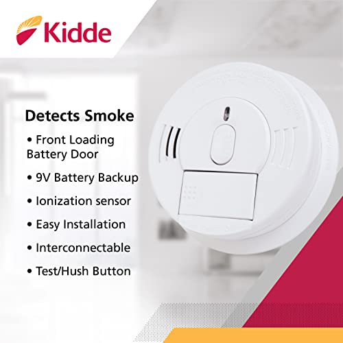 Kidde Smoke Detector, Hardwired Smoke Alarm with Battery Backup, Front-Load Battery Door, Test-Silence Button, White