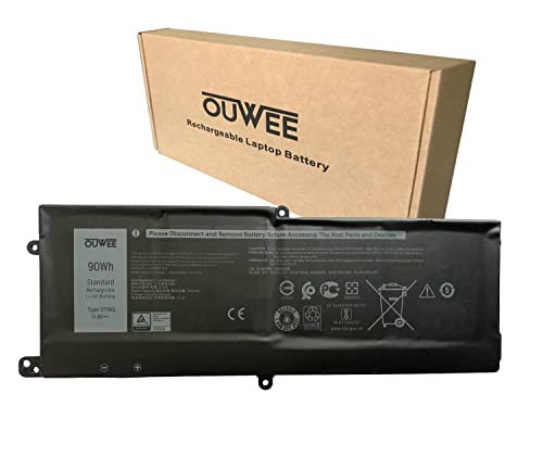 OUWEE DT9XG Laptop Battery Compatible with Dell Alienware Area-51m R1 R2 D1968W D1968B D1969PW D1733B D1746W D1735DB D1733PB D1766W D1748DW D1746B D1766B D1741DB Series 07PWKV 0KJYFY 11.4V 90Wh