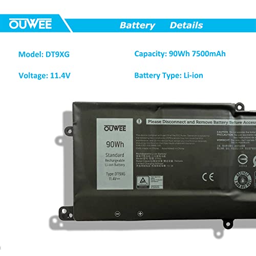 OUWEE DT9XG Laptop Battery Compatible with Dell Alienware Area-51m R1 R2 D1968W D1968B D1969PW D1733B D1746W D1735DB D1733PB D1766W D1748DW D1746B D1766B D1741DB Series 07PWKV 0KJYFY 11.4V 90Wh