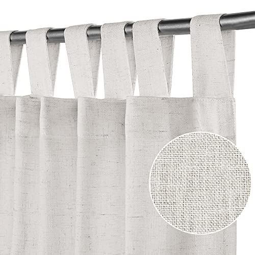 Natural Linen Curtains 84 Inches Long Tab Top Semi Sheer Curtain Drapes Elegant Casual Linen Textured Window Treatments Panels/Drapes, Light Filtering Privacy Added Home Fashion 2 Panels, Off White