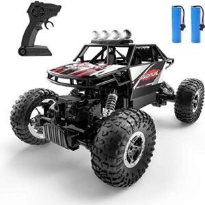 DEERC DE45 RC Cars Remote Control Car 1:14 Off Road Monster Truck,Metal Shell 4WD Dual Motors LED Headlight Rock Crawler,2.4Ghz All Terrain Hobby Truck with 2 Batteries for 90 Min Play,Boy Adult Gifts