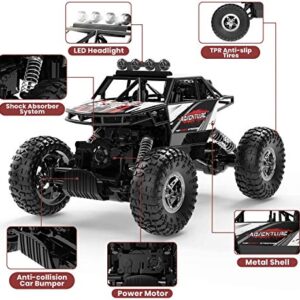 DEERC DE45 RC Cars Remote Control Car 1:14 Off Road Monster Truck,Metal Shell 4WD Dual Motors LED Headlight Rock Crawler,2.4Ghz All Terrain Hobby Truck with 2 Batteries for 90 Min Play,Boy Adult Gifts