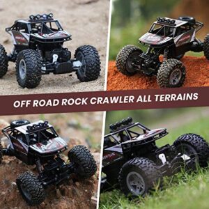 DEERC DE45 RC Cars Remote Control Car 1:14 Off Road Monster Truck,Metal Shell 4WD Dual Motors LED Headlight Rock Crawler,2.4Ghz All Terrain Hobby Truck with 2 Batteries for 90 Min Play,Boy Adult Gifts