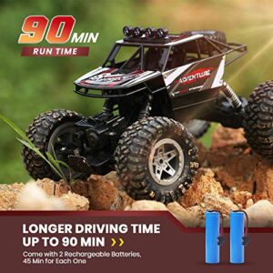 DEERC DE45 RC Cars Remote Control Car 1:14 Off Road Monster Truck,Metal Shell 4WD Dual Motors LED Headlight Rock Crawler,2.4Ghz All Terrain Hobby Truck with 2 Batteries for 90 Min Play,Boy Adult Gifts