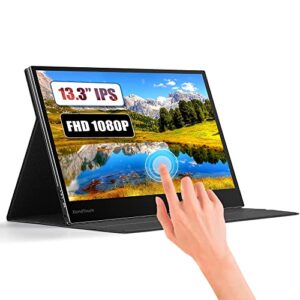pepper jobs portable touchscreen monitor, xtendtouch 13.3 inch fhd 1080p display with multi-touch, smart cover, dual speakers, compatible with laptop/switch/ps4/ps5(usb-c,mini-hdmi,13.3",no battery)