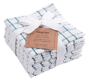 kaf home pantry 100% cotton checkered grid dish cloths | set of 6, 12 x 12 inches | absorbent and machine washable | perfect for cleaning counters, and any household spills (teal)